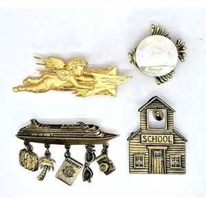 JJ Brooches Lot of 4 Cruise Ship School Puffer Fish MOP‎ Angel Cherub